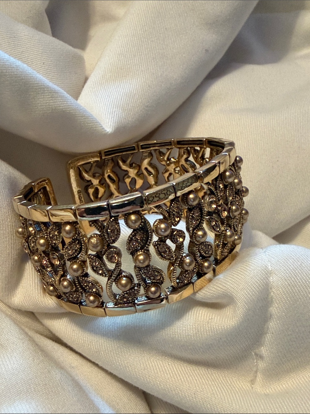 Monet Gold colored Filigree Pearl and gem Accent Cuff Bracelet